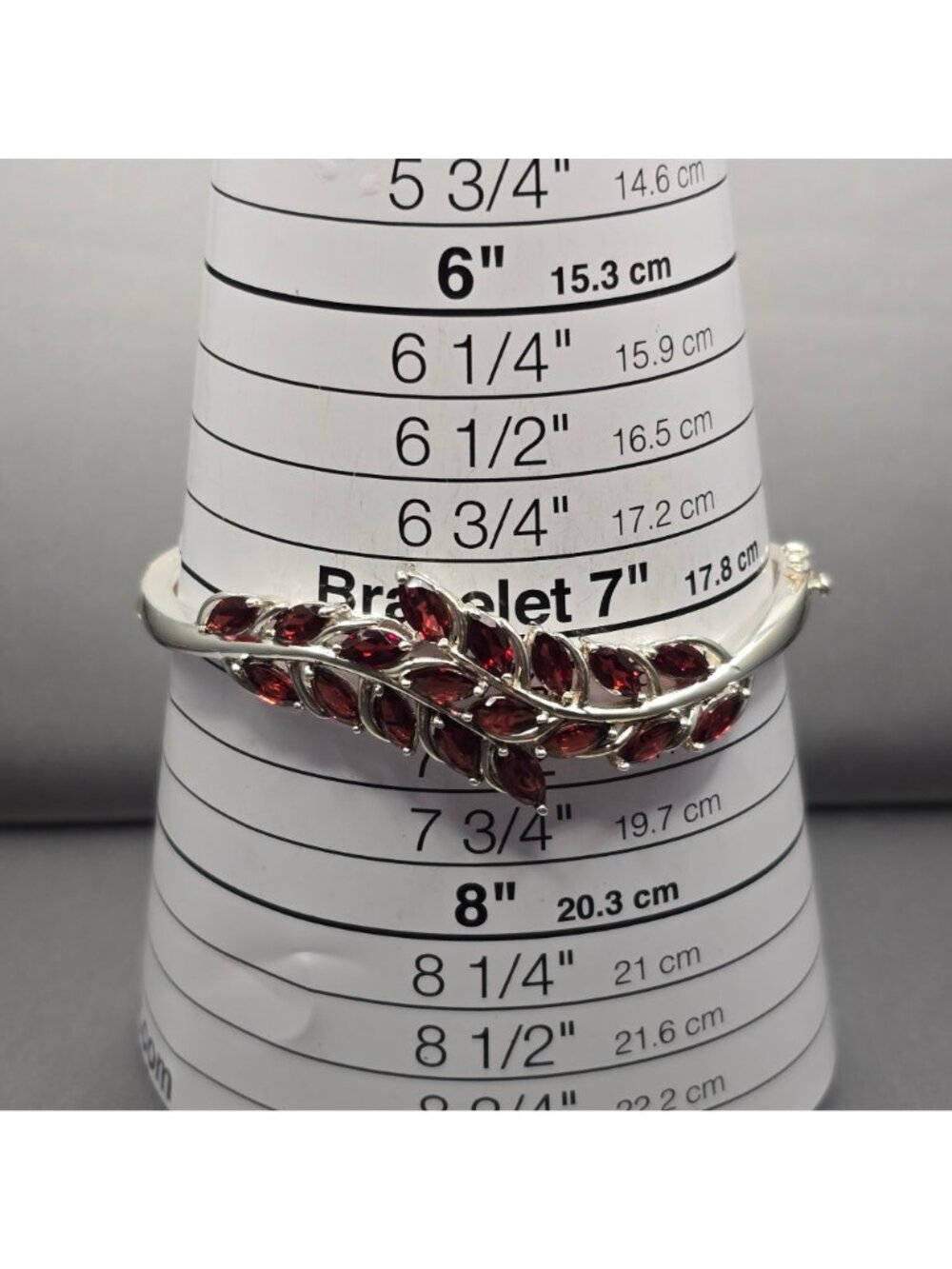Sterling Silver Garnet Marquise Hinged Bangle Bracelet 7.25" Vintage Style 925 - Picture 11 of 11